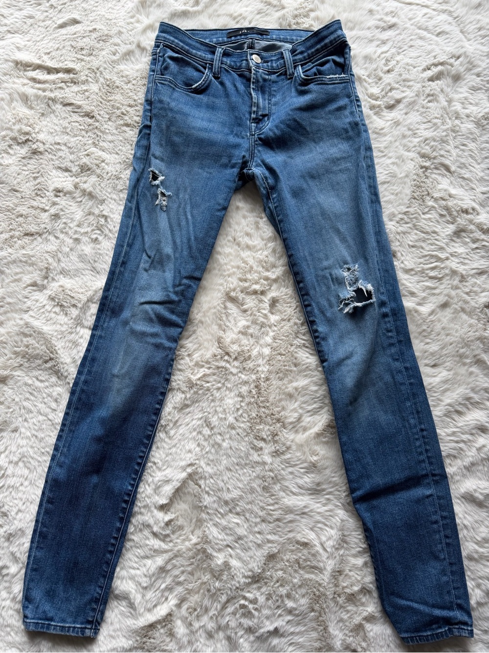 J Brand Women's Skinny Jeans in Dark Blue with Distressed Details